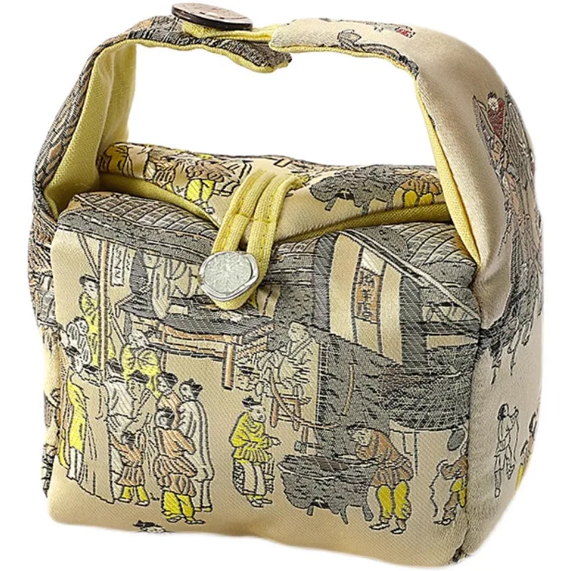 Silk Storage Bag Luxury Cup Bags Handmade Tea Cup Fabric Bag Portable Tea Ceremony Travel Bag Cup Storage Organizer