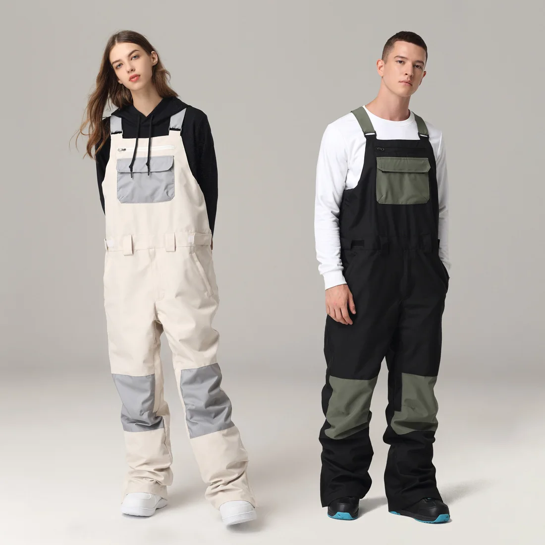 Snowboard Ski Pants, Windproof, Waterproof and Contrasting Color Ski Suits, One-piece Men's and Women's Outdoor Equipment