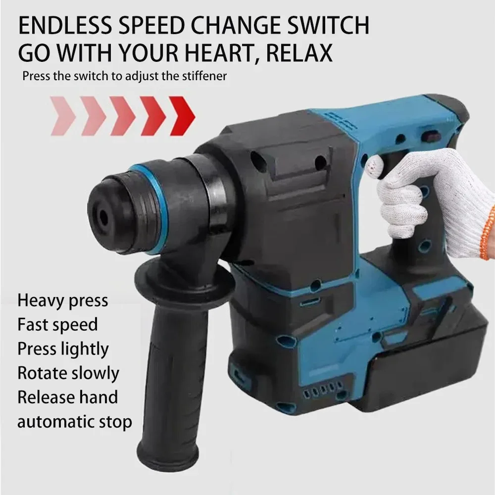 Electric Hammer Drill Brushless 4800ipm Rechargeable Cordless Rotary For Makita 18V Battery Drilling Chiseling
