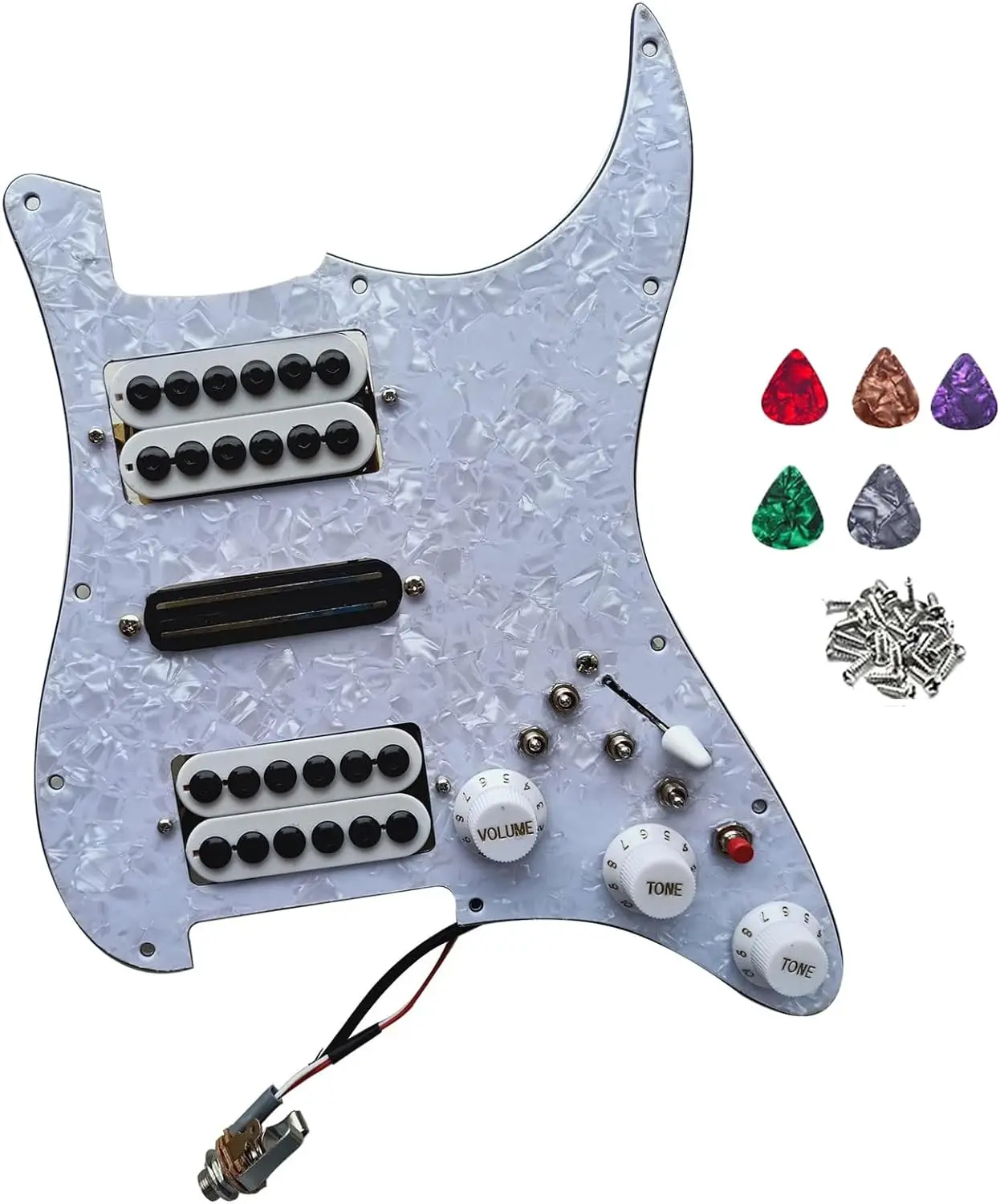 

HSH Prewired Pickguard High Output Mini Humbucker Pickups Multi 4 Single Cut Switch 20 Tones Guitar Parts (White Pearl)