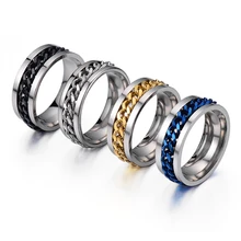 Cool Rotatable Men Ring High Quality Spinner Chain Punk Rock Blue Gold Ring Women Jewelry for Women Accessories Party Boy Gift