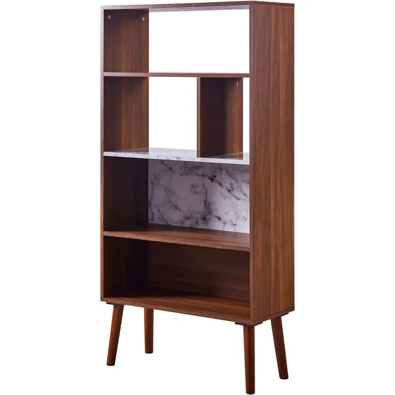 

CHADIOR Teamson Home Kingston Modern Wood Bookcase with Faux Marble Shelf & Accents for Entryway Living Room Home Office, 58