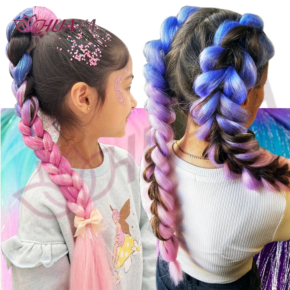 Synthetic Braiding Hair Extensions 2-pack Colorful Braid Ponytail Extension With Hair Tinsel Jumbo Ponytail For Women
