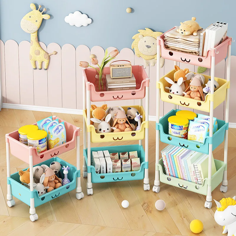 4 Tier Storage Cart With Wheel Multilayer Storage Shelf Household Cart For Household Laundry Room Garage Snacks Sorting Bookcase
