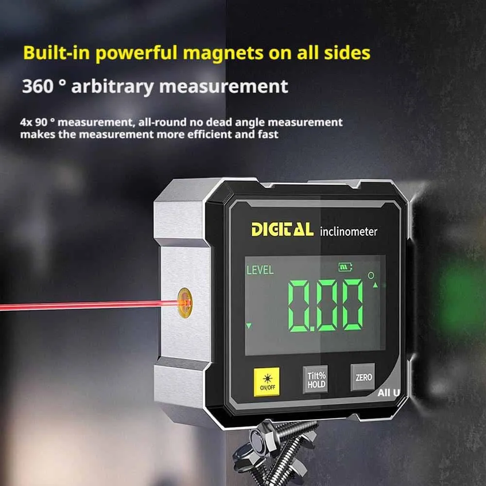 4-Side Magnetic Digital Angle Gauge With Laser Electronic Protractor Horizontometer thumbnail 7