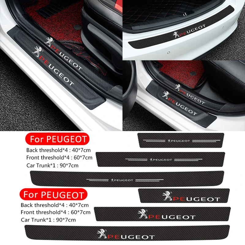 9PCS Carbon Fiber Car Door Threshold Sticker For Peugeot 3008 306 307