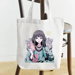 Shopping Bags Demon Slayer's Blade Tote Bag Customizable Anime Roomy Designer Handbags Grocery Canvas Shoulder Shopper Women's