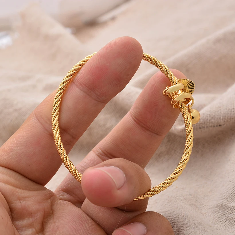 Bangle Bracelet Simple Design Indian Bangles For Child Dubai Gold Color Baby Bangles Jewelry Designer Gold Plated Copper Bracelets