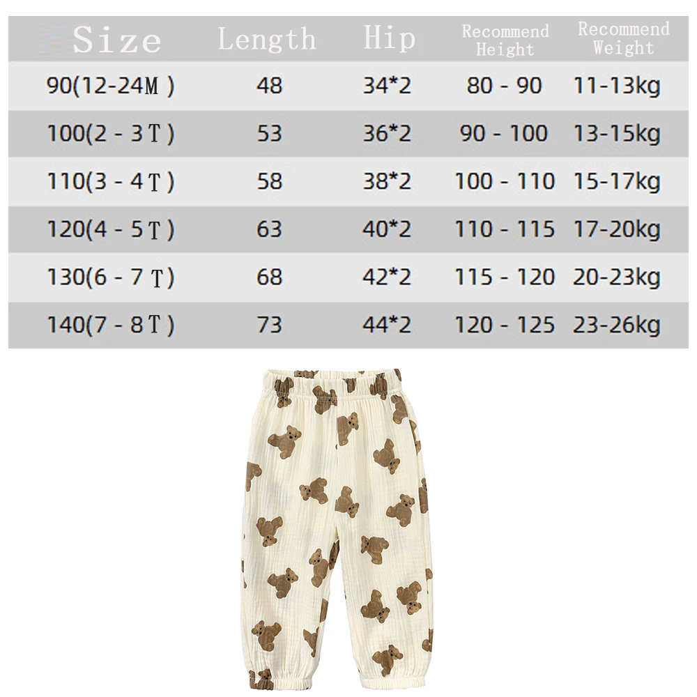 Children Summer Linen Pants Solid Print Bear Cartoon Breathable Teenage Outfits Clothes Korean Kids Boys Girls Trousers