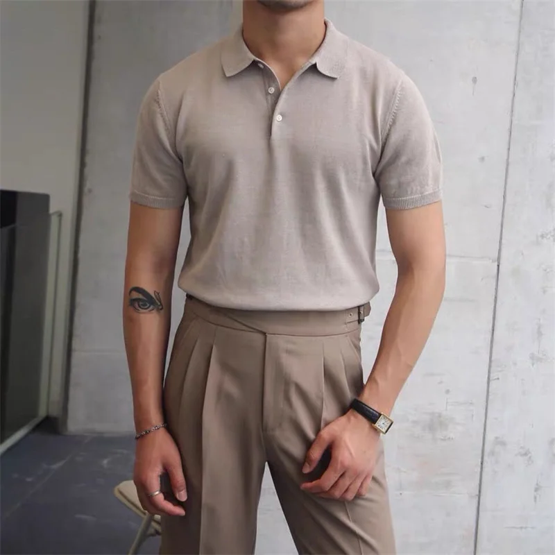 2024 Summer Knitted Polo Shirt Solid Color Business Casual