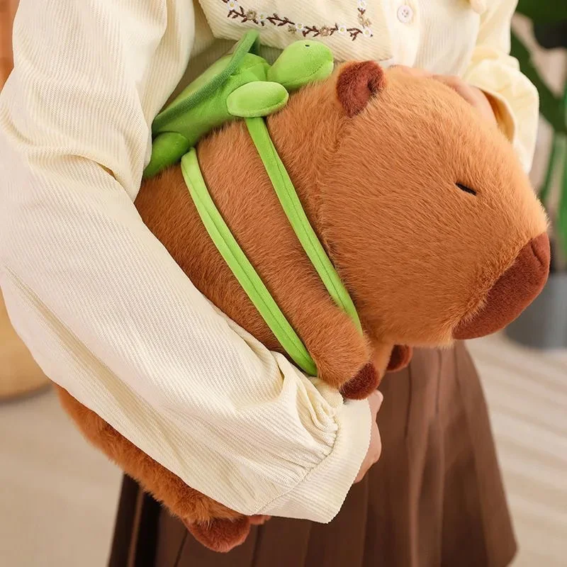Capybara Stuffed Toys Pet Cute Capybara Plush with TurtleBackpack Kawaii Capibara StuffedAniamls Toys Keychain Bag Charms Giftsfor Kids Brown