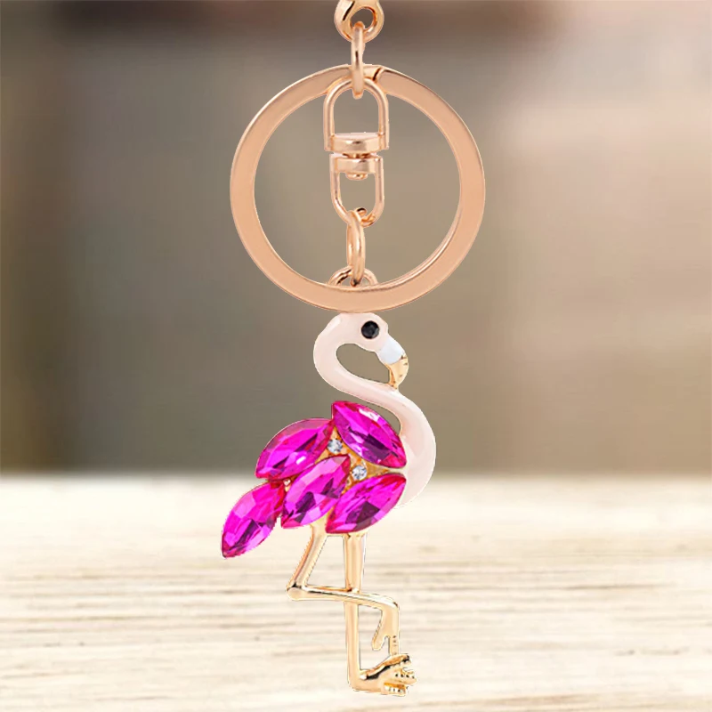 Cute Rhinestone Crystal Proud Red Wings Flamingo Keychain Animal Key Chain Key Ring Holder Bag Pendant Keyring