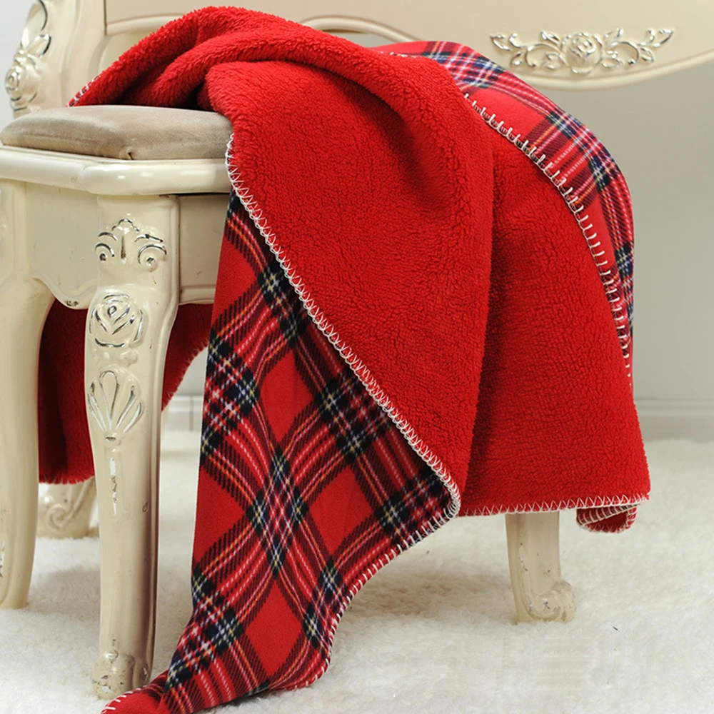 WinterWarmWoolPlaidBedSofaBlanketsVintageSheepVelvetThrowBlanketFlannelScottish