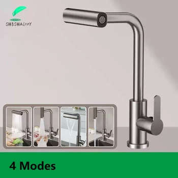 Rubinetto da cucina estraibile a cascata Rubinetti miscelatori caldi freddi grigi Rubinetto per lavabo girevole Spruzzatore a flusso Miscelatore d'acqua montato su piano 1