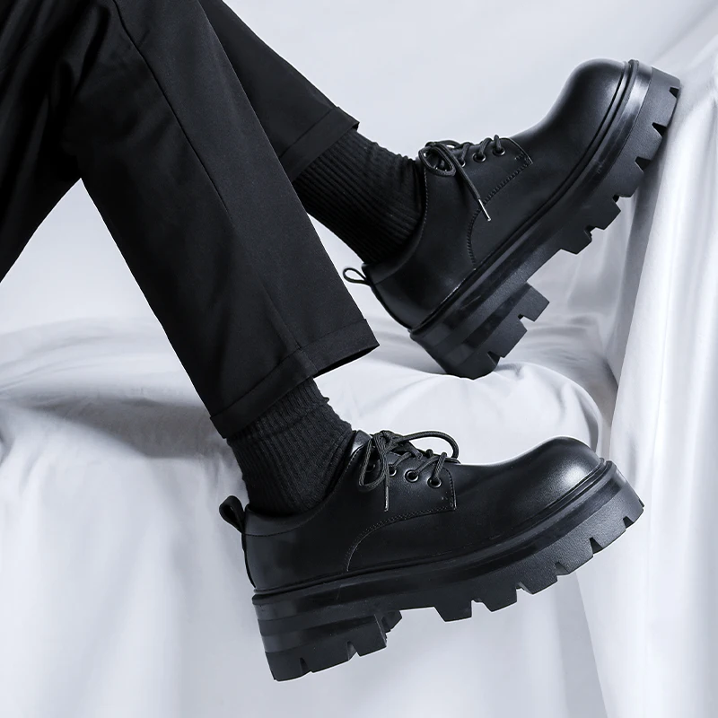 Leather Shoes Autumn Streetwear Fashion Business Casual Thick Platform Increase 8CM Leather Wedding Shoes Harajuku Korean Fashion Shoes