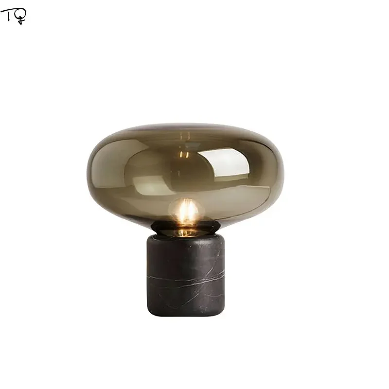 포스트 모던 미니멀리스트 유리 테이블 램프, LED E27 대리석 베이스 디자이너 책상 조명, 침실 침대 옆 거실 주방 테이블 서재