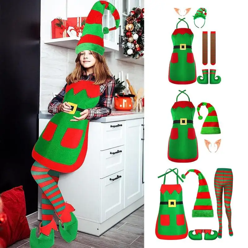 

Women Girls Christmas Santa Claus Costume Adults Family Green Elf Cosplay Costumes Christmas Party Suit New Year Outfit