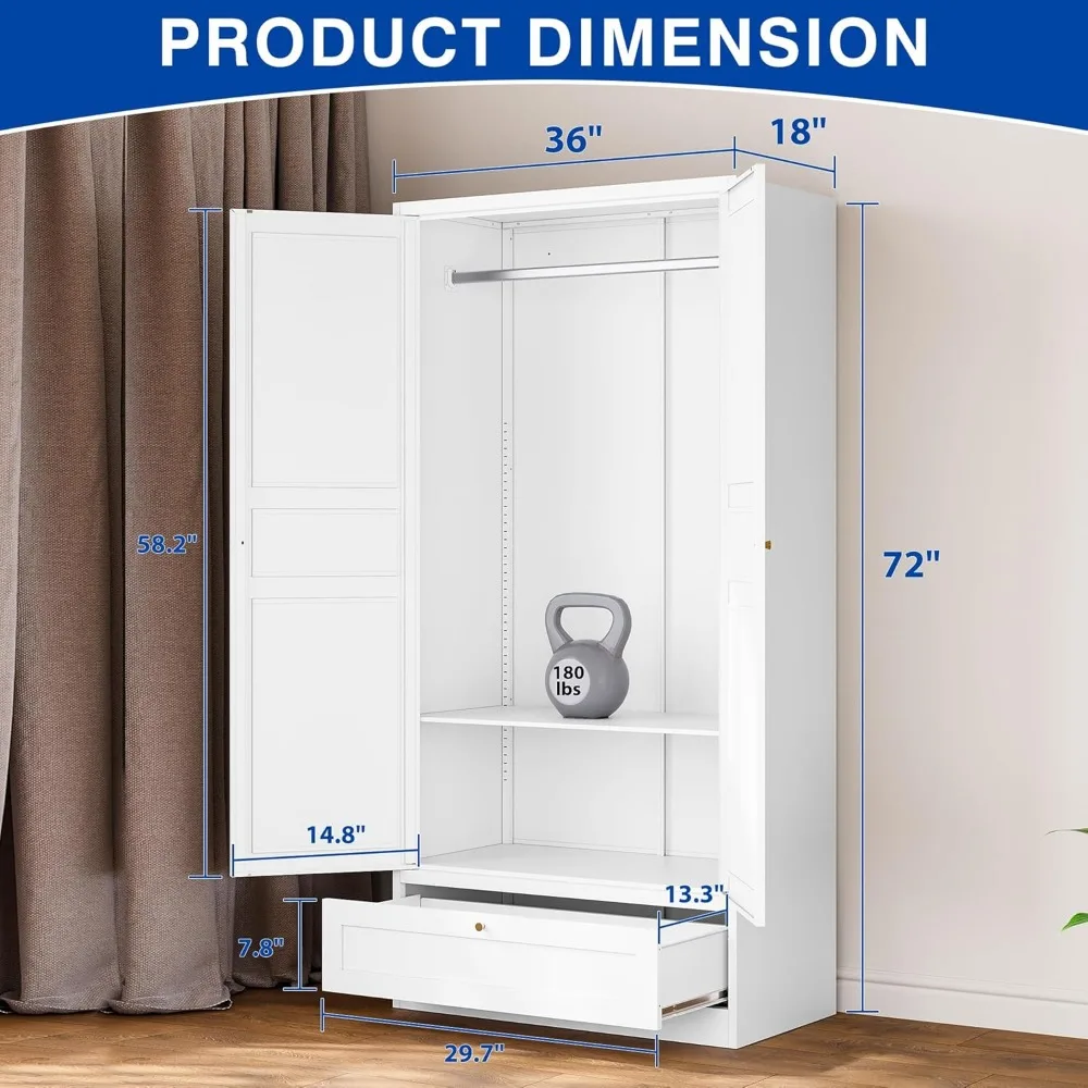 Metal Armoire Wardrobe Closet with  Wardrobe Cabinet with Drawers and Hanging Rail Metal Closet with Adjustable Shel 2