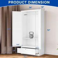 Metal Armoire Wardrobe Closet with  Wardrobe Cabinet with Drawers and Hanging Rail Metal Closet with Adjustable Shel 2