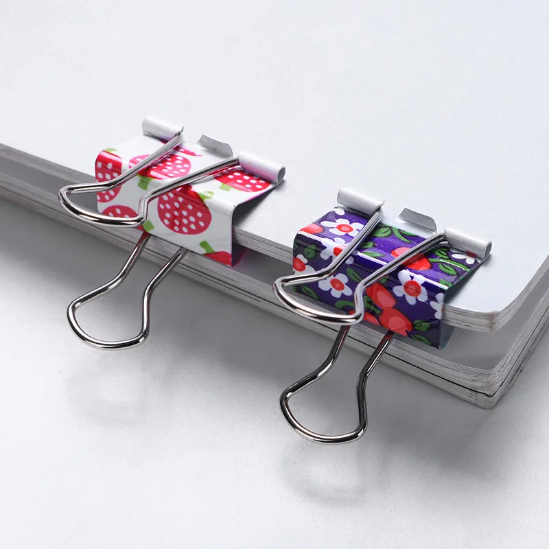 6Pcs 38mm 48mm Printed Metal Binder Clips Office School Binding Supplies Color Random binder clips metal clamp clips paper binders