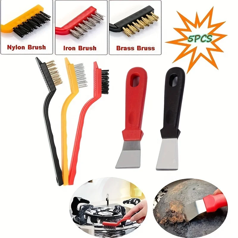 5 Multi-Surface Cleaning Kit：Kitchen Brush、Grouting Scrubber、Wire Brush and Small Shovel-Ideal choice for home use