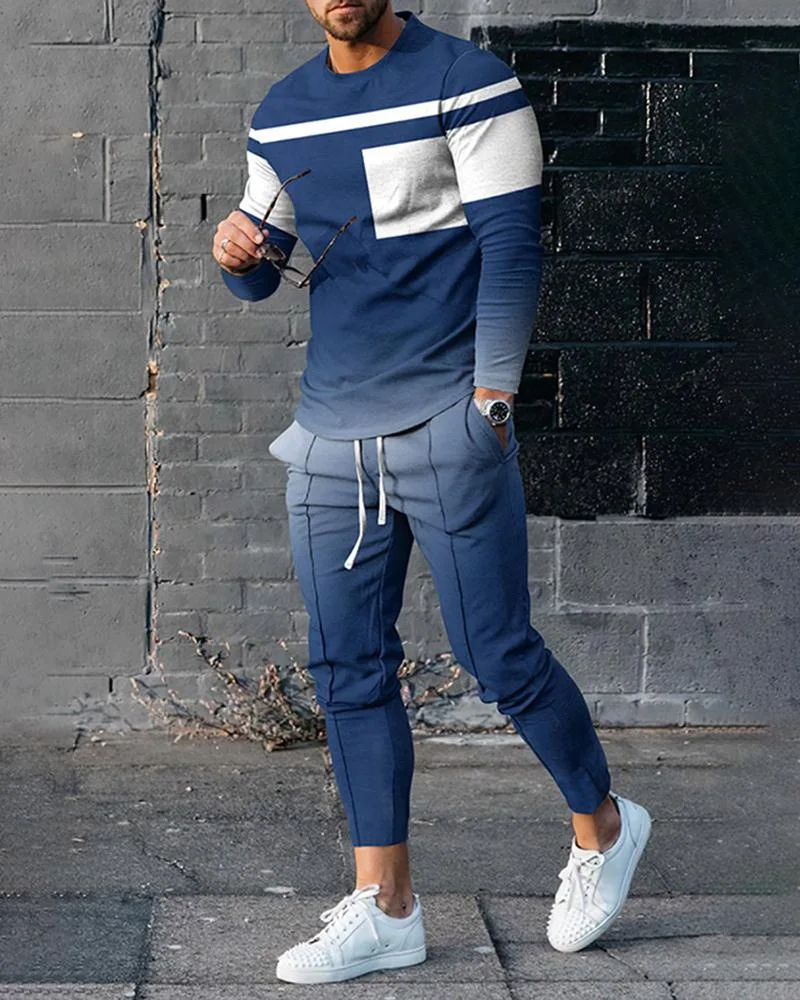 Summer-Fashion-Tracksuit-Set-For-Men-2-Piece-Outfit-Long-Sleeve-T-Shirt ...