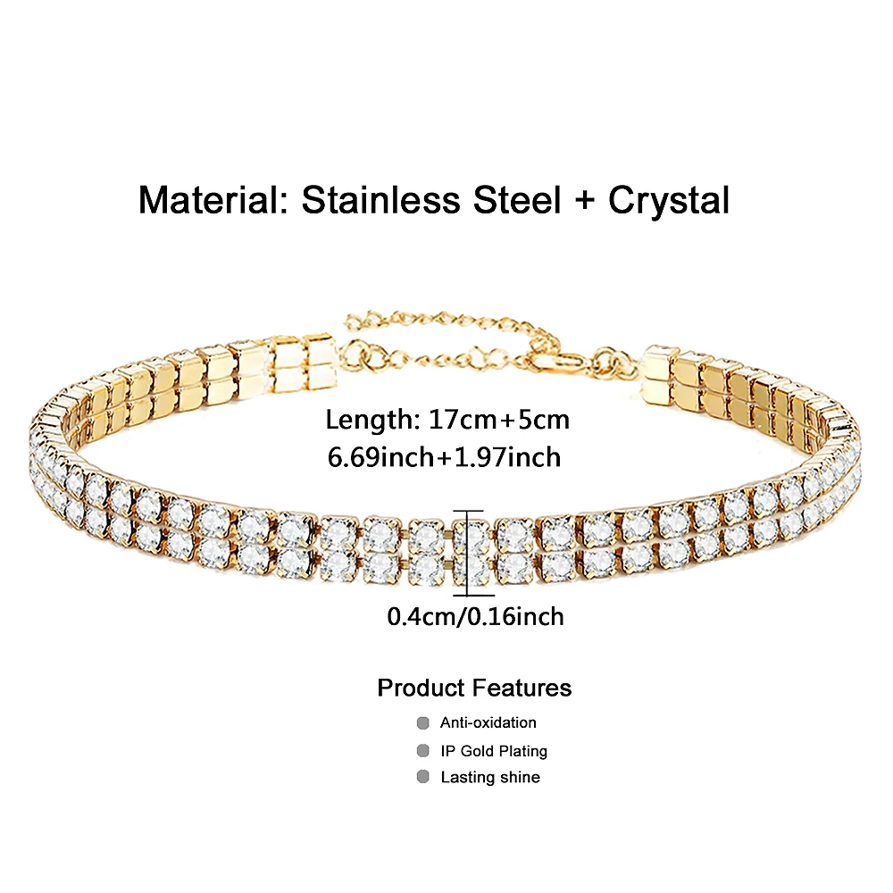 Stainless steel crystal chain bracelet For Woman Girls Simple Rhinestone Fashion Jewelry