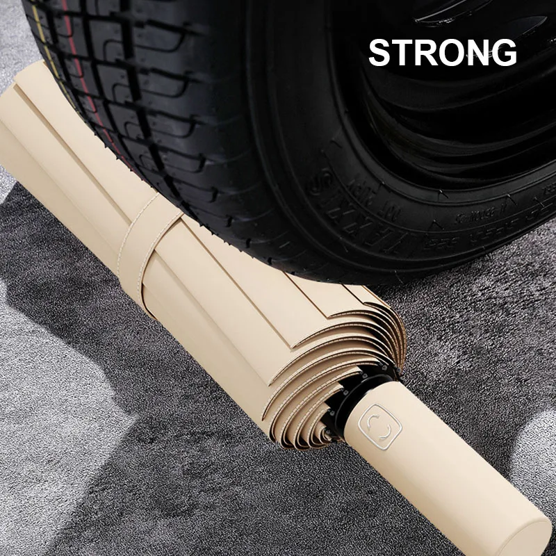 Large 24 Bone Solid Color Automatic Umbrella Light Collapsible Large Format Outdoor Sunshade UV Protection Automatic Umbrella 4