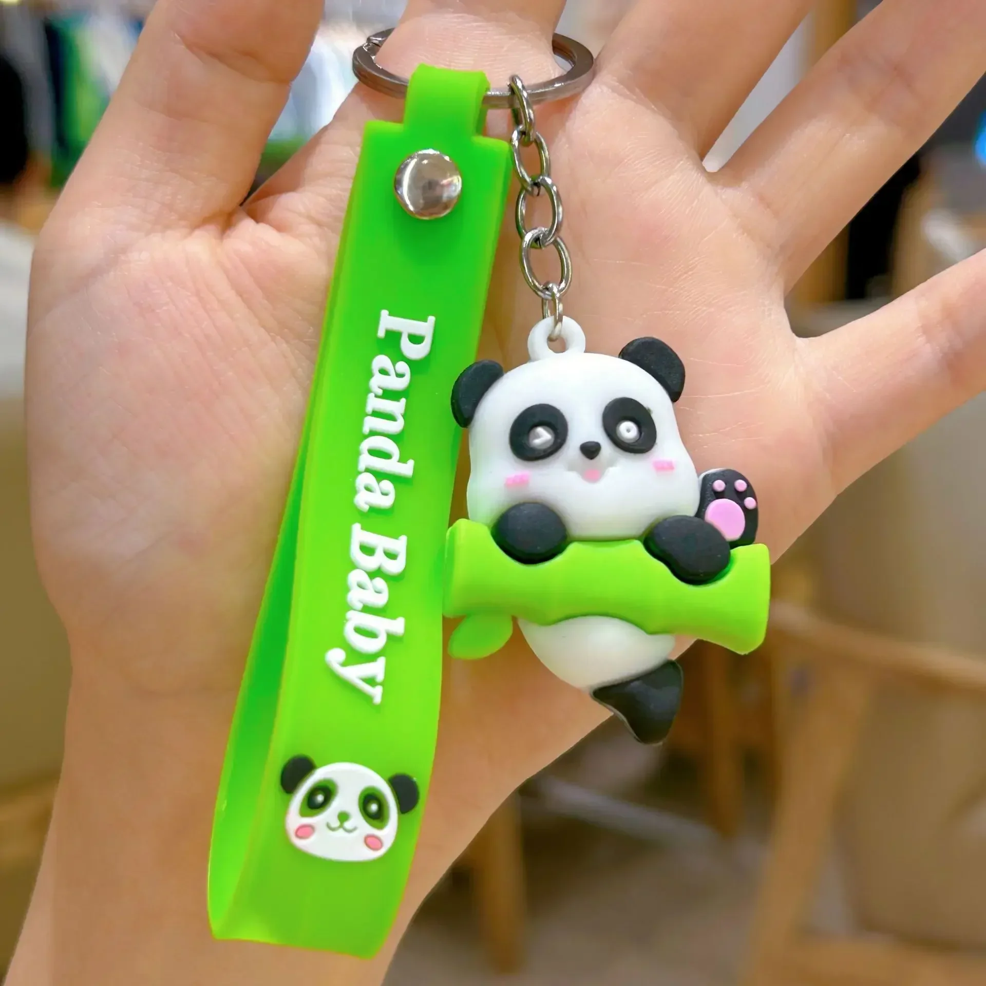 s Creative Hold Bamboo Panda Holiday Couple Small Gift Fashion Personality Silicon Keychain