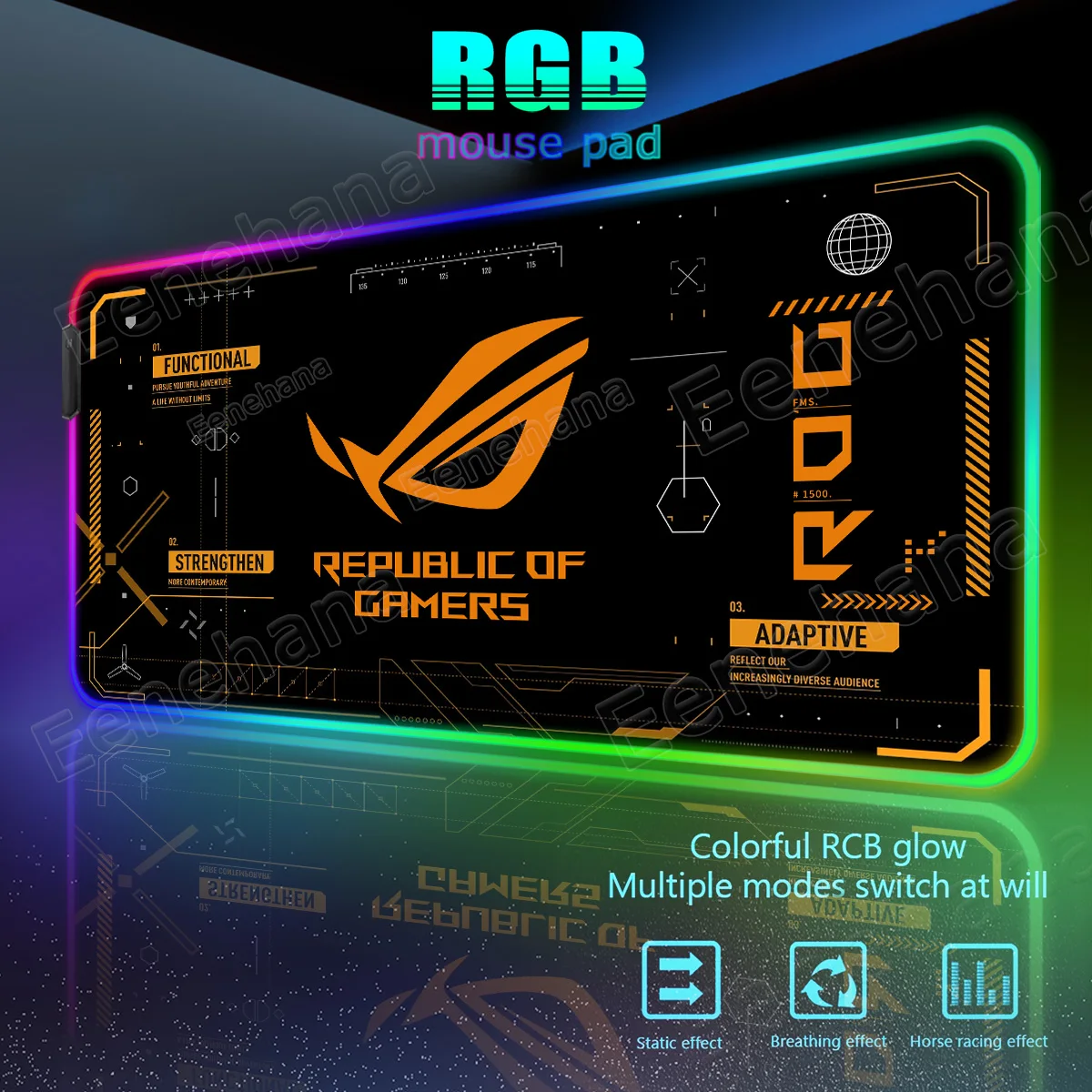 RGB Luminous Large PC Gaming Mouse Pad - Black/Green LED XXL Desk Accessory with Backlight