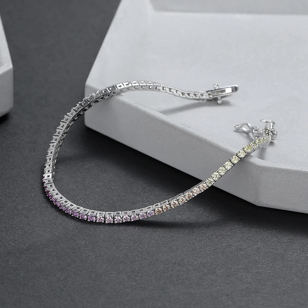 シルバー　カラフル　ジルコニア　ブレスレット　チェーン カラフルなジルコニアチェーンブレスレット,ユニークでカラフル