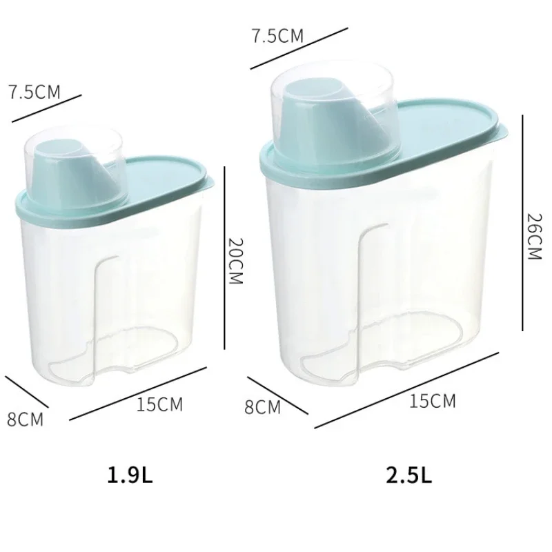 1.9L 2.5L Kitchen Storage Plastic Food Storage Pail with Measuring Cup Moisture Proof Sealed Kitchen Container