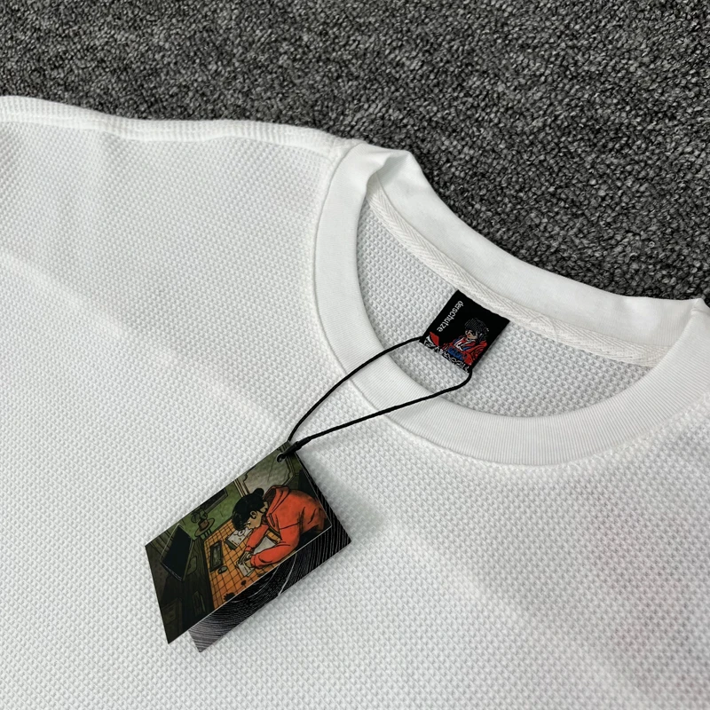 Waffle Long Sleeve Embroidery Sakura Derschutze T-shirt Real