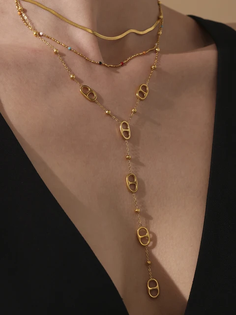 Nivora mode longue chaîne en acier inoxydable colliers pour femmes PVD véritable plaqué or métal femme collier fête Banquet bijoux