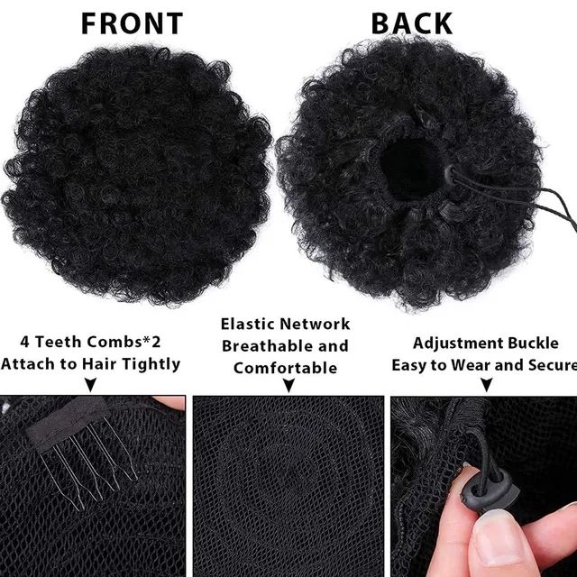 Large Afro Synthetic Puff Drawstring Ponytail 10 Inch Short Kinky Curly Hair Ponytail Hair Extensions with 2 Clips 3