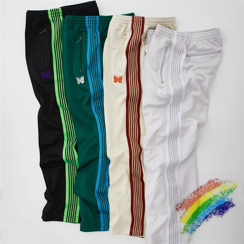 

2022ss Needles Sweatpants Men Women Color Striped Webbing Embroidery Butterfly AWGE Pants Trousers