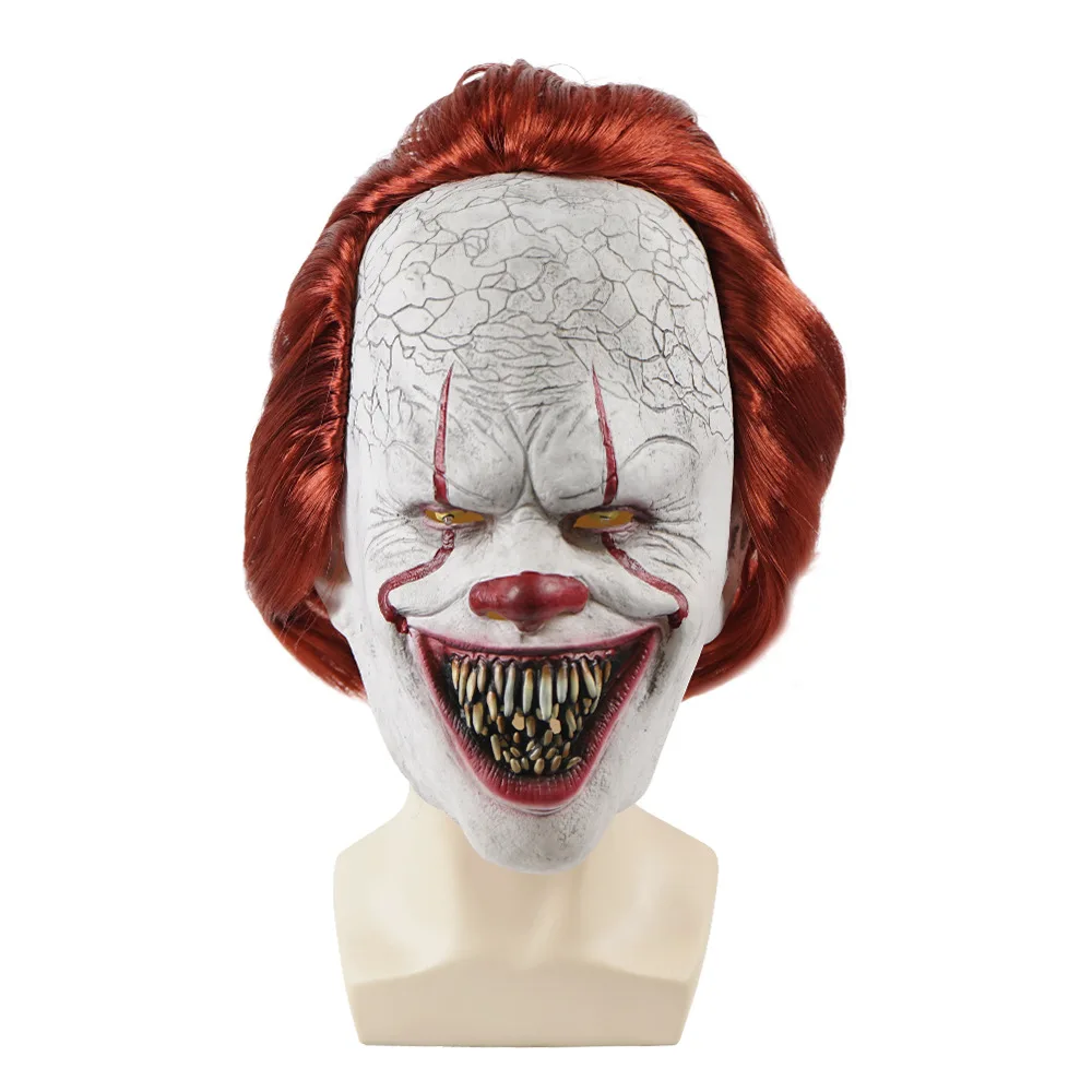 Horror Clown Mask Head Cover LED Light Up Adjustable Halloween Face Shield Cosplay Halloween GrimaceCarnival Party Props