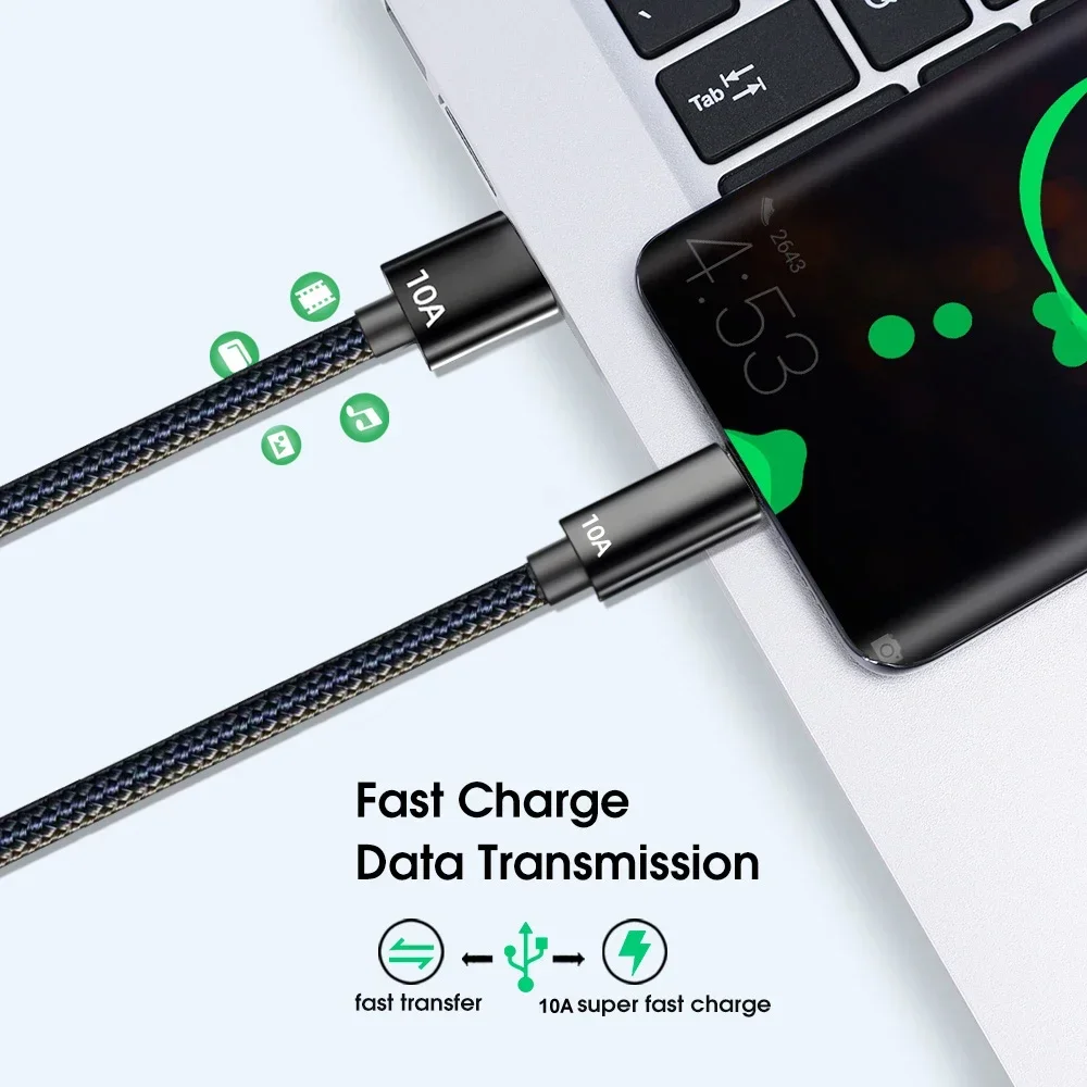 Nylon Braided 120W 10A USB-C Fast Charging Data Cable
