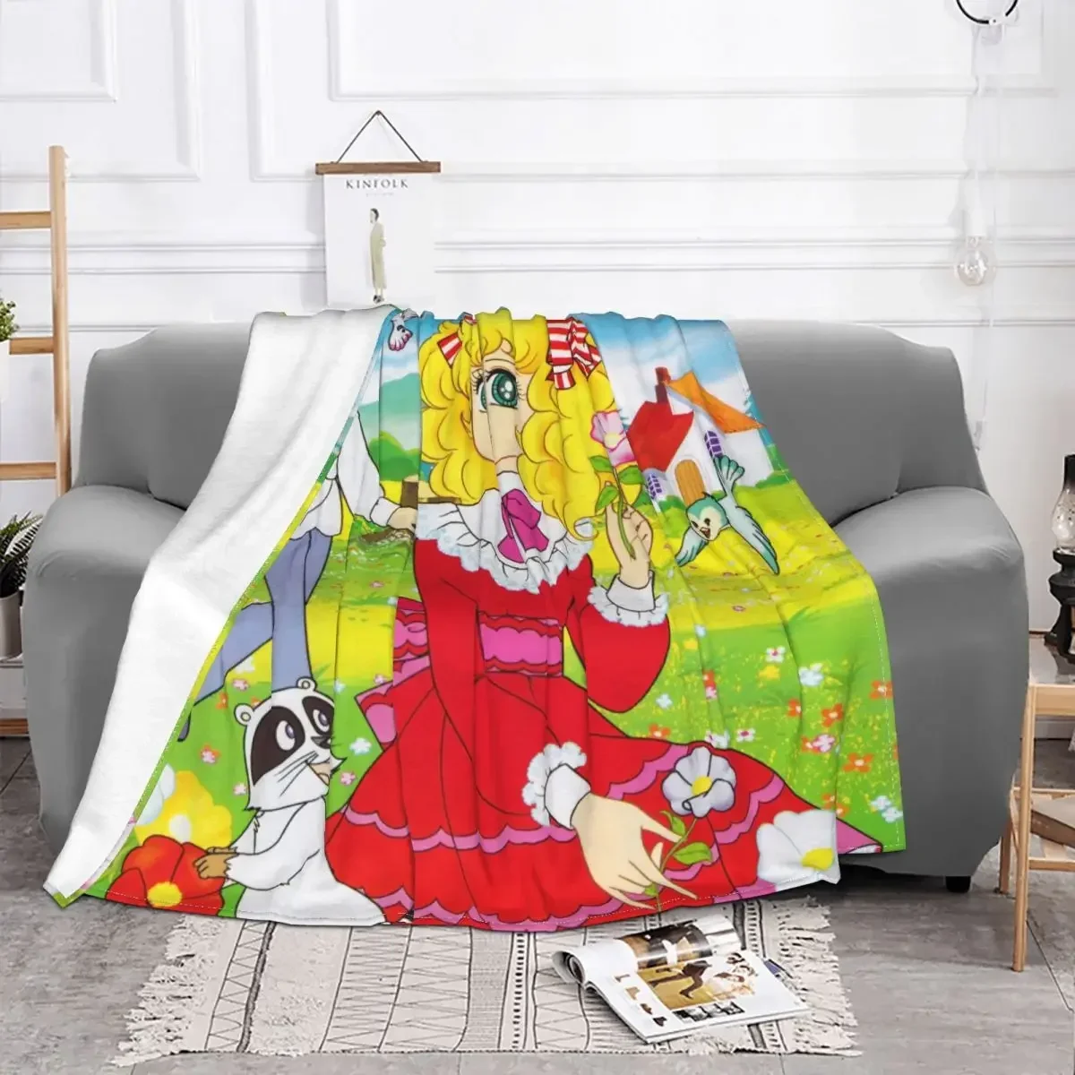 Candy Candy Cartoons Flannel Throw Blanket Cute Anime Blanket for Bed Office Warm Bedding Throws 2
