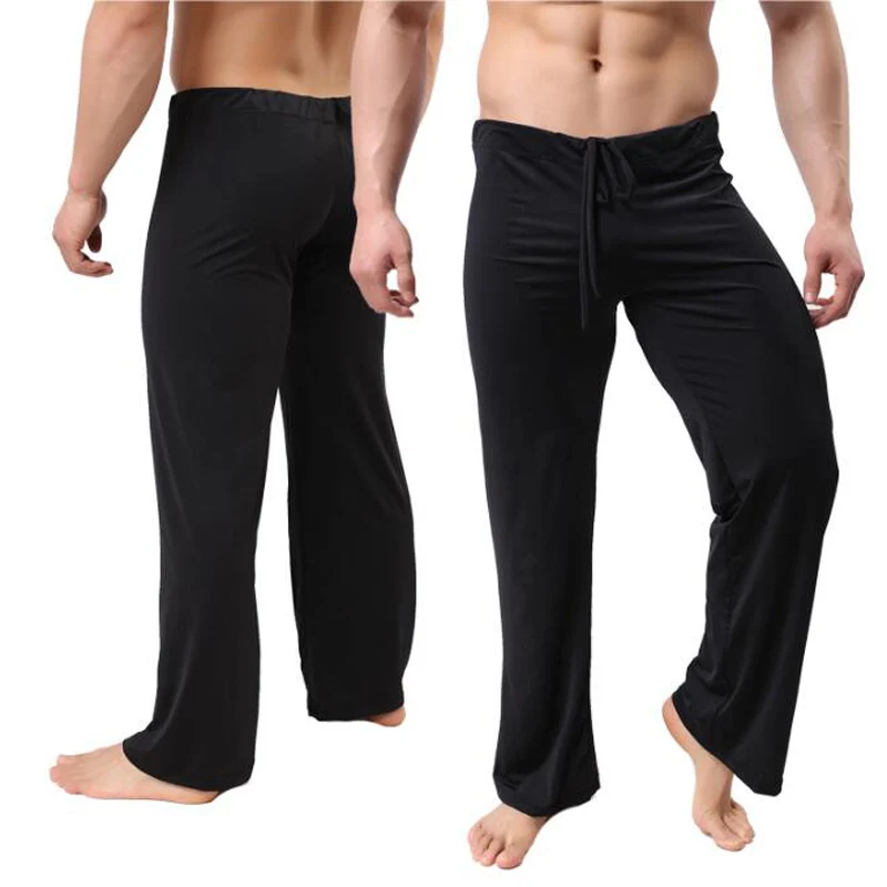 Mens Pajama Pants Low - Waist Fashion Sexy Loose Slippery Home Pants Ice Silk Long-Sleeved Loungewear Men Lounge Pants Pijama