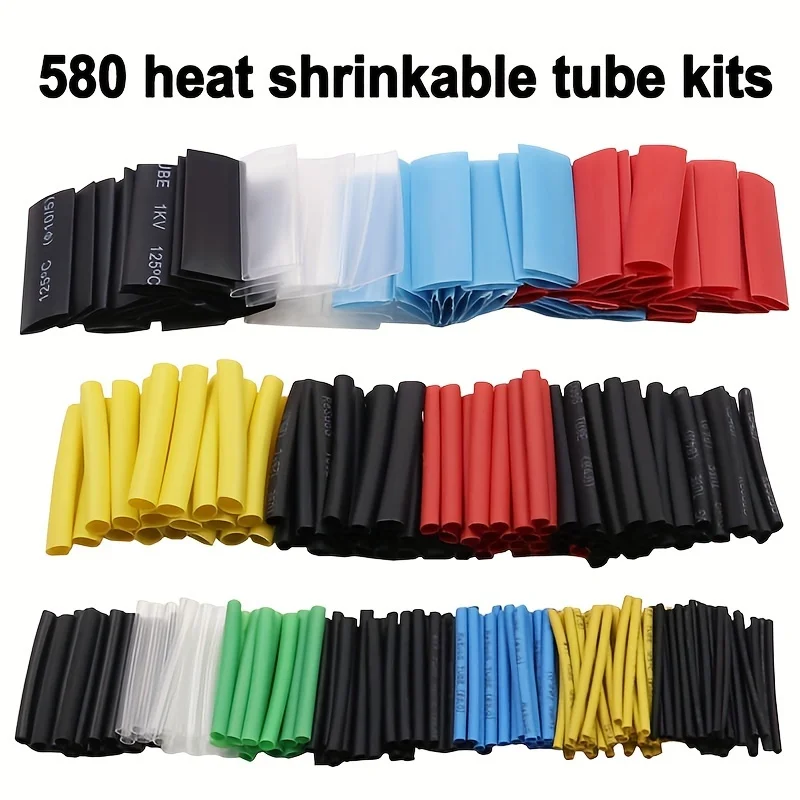 560/580/800 PCS Heat Shrink Tubings 2:1 Wire Cable Wrap Assortment Tube Sets Electric Insulation Heat Shrink Tube Kit