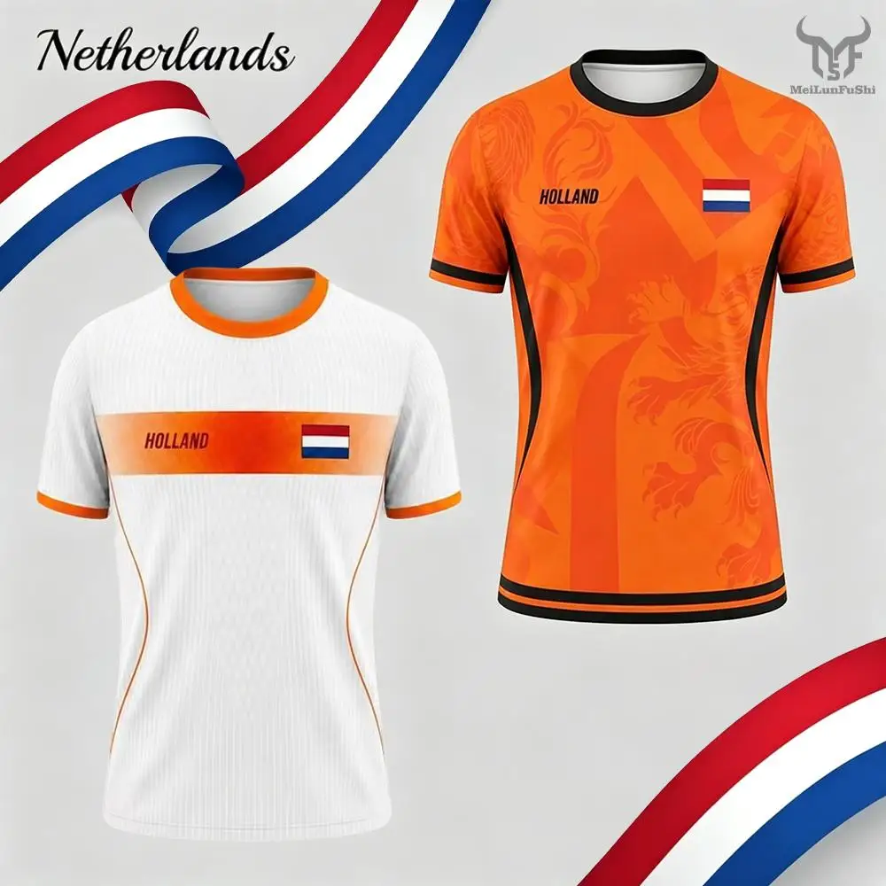 T-Shirt mit niederländischer Flagge, bedruckt, Sommer, neues, atmungsaktives T-Shirt für Outdoor-Sportarten, lässiges Sport-Trainings-Fußball-T-Shirt für Herren und Damen