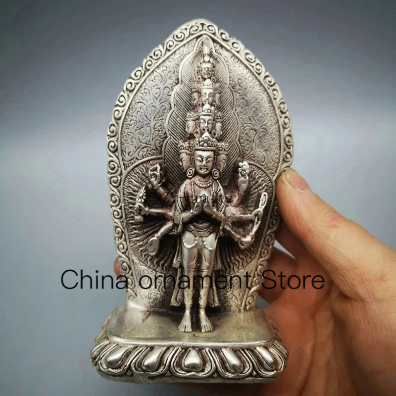 

Тибетский буддизм серебро одиннадцать лицо Kwan-Yin фотостатуя Будды