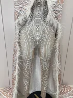2025Luxury Feathers Cloak White Printing Sexy Sheath Jumpsuit Women Evening Party Bar Nightclub Singer Stage Performance Costume - Image 6