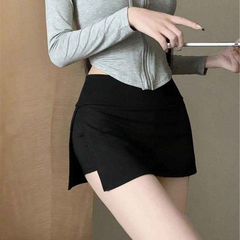 

Сексуальные мини-юбки Lucyever с низкой талией для женщин, однотонная повседневная спортивная короткая юбка с Боковым Разрезом для йоги, модная облегающая юбка с запахом для ягодиц