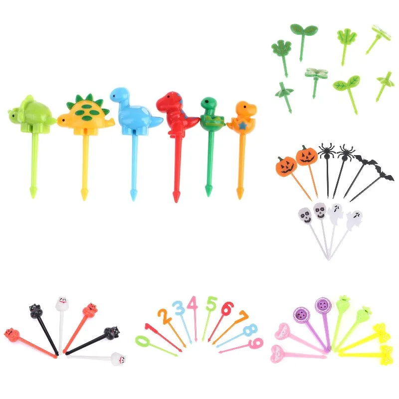 

6/7/10/18PC Mini Cute Animal Farm Dinosaur Fruit Fork Children Snack Cake Dessert Food Fruit Pick Toothpick Lunches Party Decor