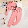 Children's clothing Spring and Autumn fashion girls' set letter printed pink hooded sweatshirt+white vest+pink pants 3 prceset