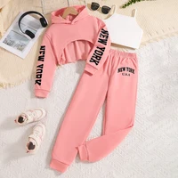 Children’s clothing Spring and Autumn fashion girls’ set letter printed pink hooded sweatshirt+white vest+pink pants 3 prceset