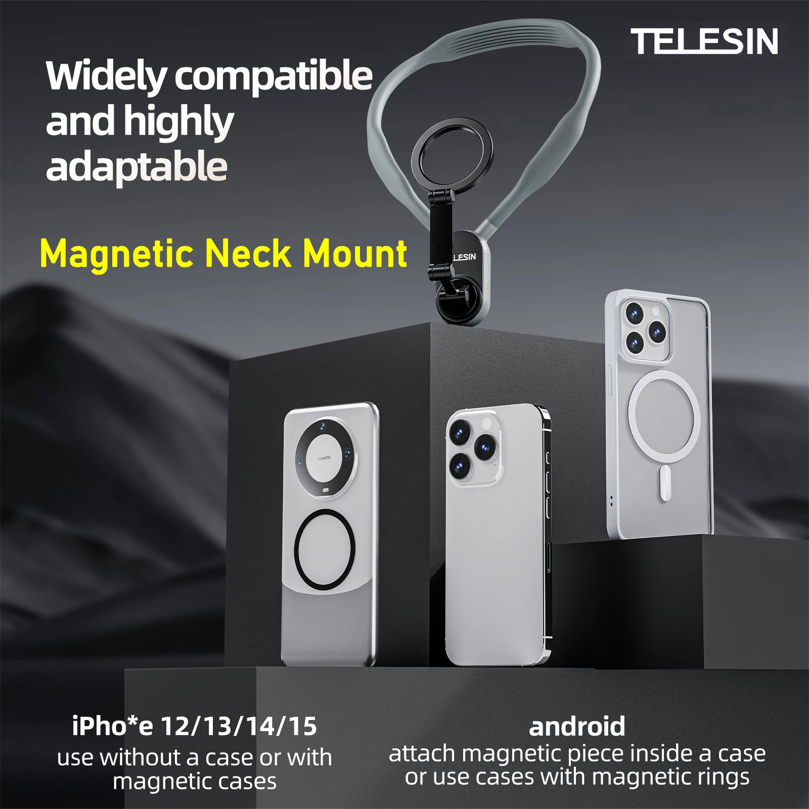 

TELESIN Silicone Magnetic Neck Mount Quick Release Hold for iPhone 15 14 13 12 11 10 For HUAWEI XIAOMI SAMSUNG Phone Accessories