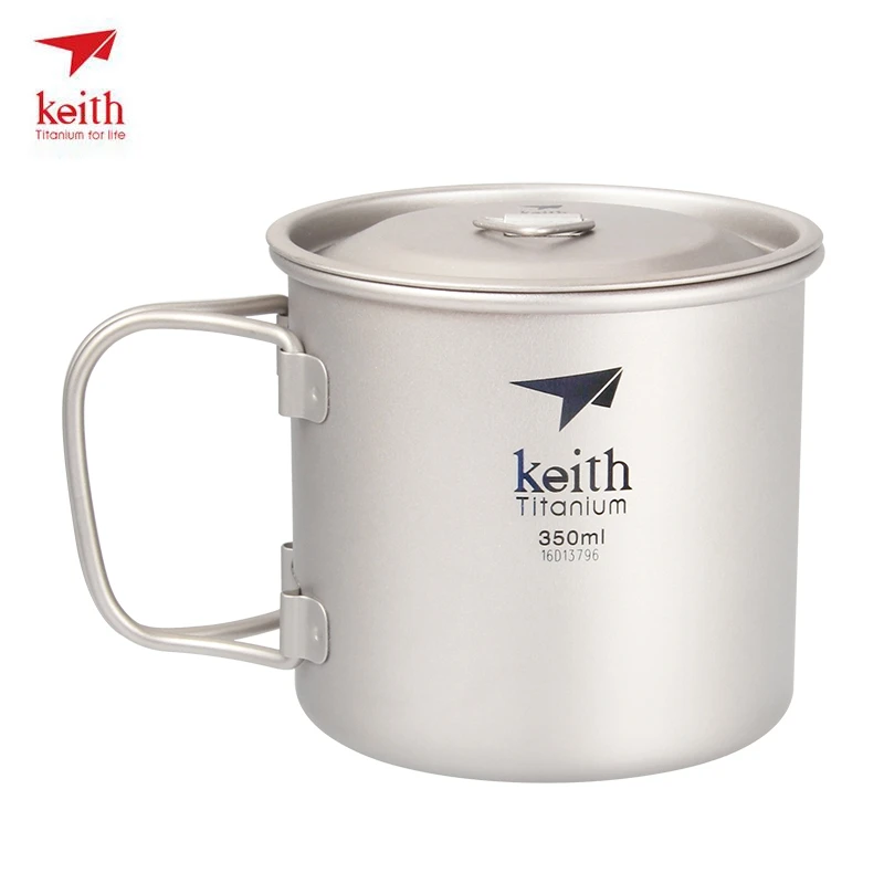 Keith Titanium Cup Titanium Water Mugs Folding Handle Single Wall Cup Outdoor Camping Travel Hiking Cups With Lid 220ml-900ml 5
